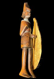 African Carved Man With Shield Figurine