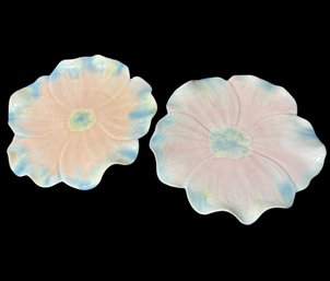 Doris Suman Large Pink Floral Pottery Plate Pair