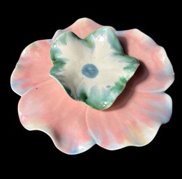 Doris Suman Pink & Green Floral Pottery Plate Pair