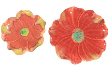 Doris Suman Floral Pottery Plate Pair Red
