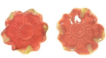 Doris Suman Floral Pottery Saucer Pair Red