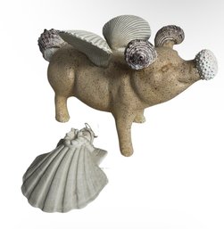 Flying Pig Beachside Decor & Angel Shell Ornament (LR)