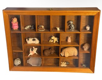 Hanging Shadowbox Full Of Small Pig Figurines (DR)