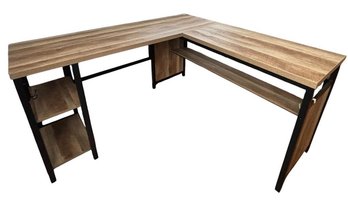 Rustic Style L Shaped Computer Desk W/ Shelving (O2)