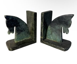 Green Onyx Stone Horse Bookends (DR)