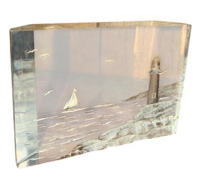 Sailing Ship & Lighthouse Lucite Sculpture (BLR)