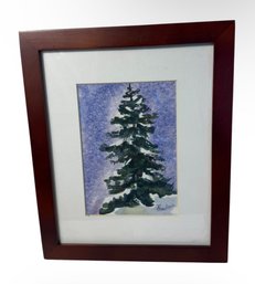 Paula Beaulieu (1947-2014) Winter Pine Tree Original Signed Watercolor (DR)