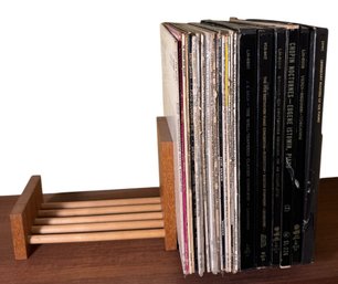 Adjustable Wooden Book Holder Full Of Vinyl Records (BR3)