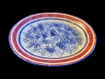 P.M.D. Blue, White And Red Ceramic Serving Platter (DR)