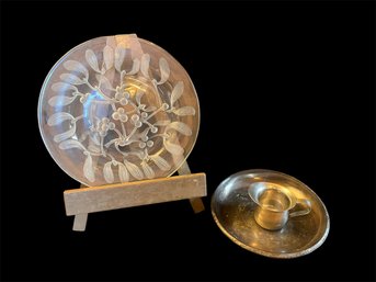 Lalique Frosted Plate, Silver-Tone Creamer, Heavy Bowl (RR)