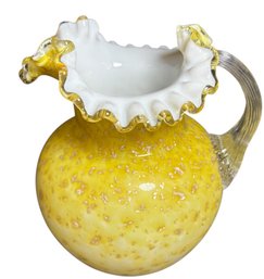 Large Blown Glass Ruffled Edge Pitcher