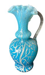 Blown Glass Blue Coral Ruffled Edge Jug
