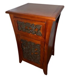 Wooden Nightstand Cabinet With Metal Leaf Motif (BR2)