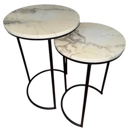 Faux Marble Top Half Nesting Table Pair (BR2)