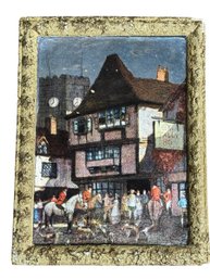 English Village Scene Stone Tablet Wall Art