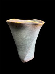 Signed Swirled Blue Glazed Pottery Vase
