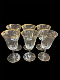 Gold Trim Clear Glass Water Goblet 6pc