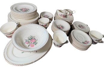 The Harker Pottery Co 22KT Gold Rimmed Pink Floral China Set 78 Pc (Br2)