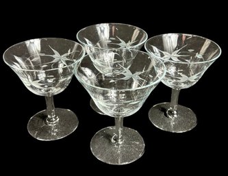 Etched Floral Champagne Coupe 4pc