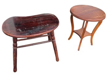 MCM Wooden Stool And Round Table Pair (LR)