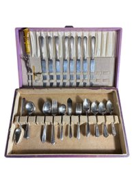 Assorted Silver Plate Flatware In Storage Case 55pc