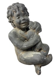 Hen Feathers Boy With His Puppy Dog Outdoor Garden Statue