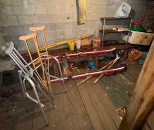Skis, Golf Balls, Christmas Decor & Assorted Basement Closet Contents (B)