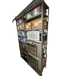 Metal Garage Double Shelving Unit & All Contents Air Conditioners, Wiring, Hardware & More (G)