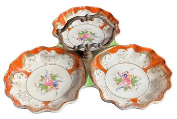 Hand Painted Japanese Handled Divided Serving Dish