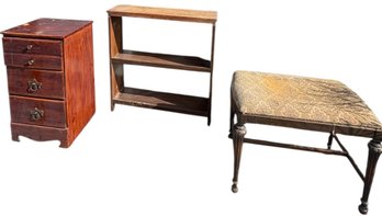 Solid Wooden 3 Drawer Nightstand, Bookcase, And Ottoman 3pc (k)