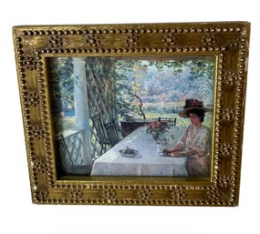 Chadwick William (1879-1962) Woman Drinking Tea Art Print In Beaded Gold Tone Frame (DR)