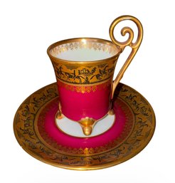 Vieux Paris Red Gilded Equestrian Teacup & Saucer (DR)