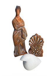 Terracotta Style Figurines & White Stone Bird (K)