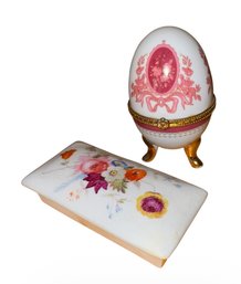 Porcelain Gilded Egg & Floral Trinket Box Pair (DR)