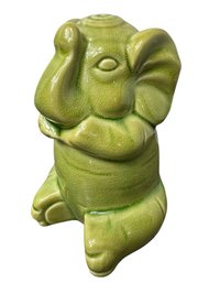 Green Glazed Tiki Style Sitting Elephant Statue