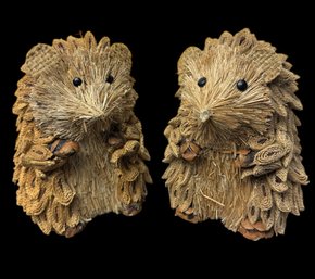 Woodland Hedgehog Couple Folk Art Style Figurines