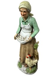 Homco Farmer Woman With Rooster Ceramic Figurine