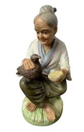 Japanese Woman With Bird Hand Painted Porcelain Figurine