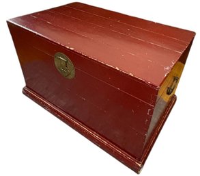 Old Solid Wooden Red Blanket Chest (LR)