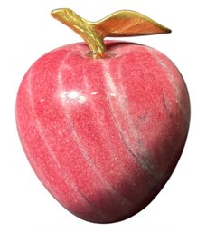 Red Marble Alabaster Apple Paperweight With Brass Stem