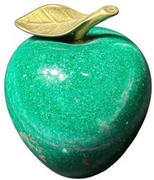 Green Marble Alabaster Apple Paperweight With Brass Stem