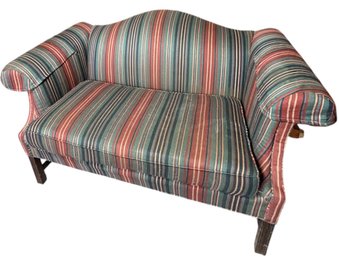MCM Paine Furniture Co Striped Upholstered Camelback Loveseat (LR)