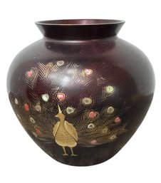 Japanese Gilded Peacock Oxblood Metallic Floral Vase