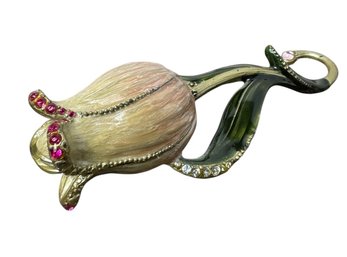 Tulip Flower Jeweled Magnetic Trinket Box