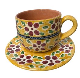 Italian Yellow Floral Cappuccino Mug & Saucer