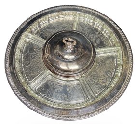 Silver Plate Lazy Susan Glass Dividing Serving Plater