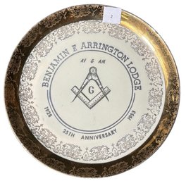 22k Gold Benjamin F Arrington Lodge Commemorative Freemasons Plate