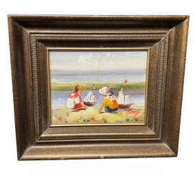 Children At The Beach Original Signed & Framed Painting