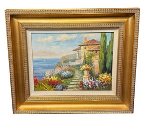 Italian Landscape Original Painting In Ornate Gold Tone Frame
