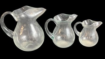 Clear Blown Glass Globular Pitcher 3pc